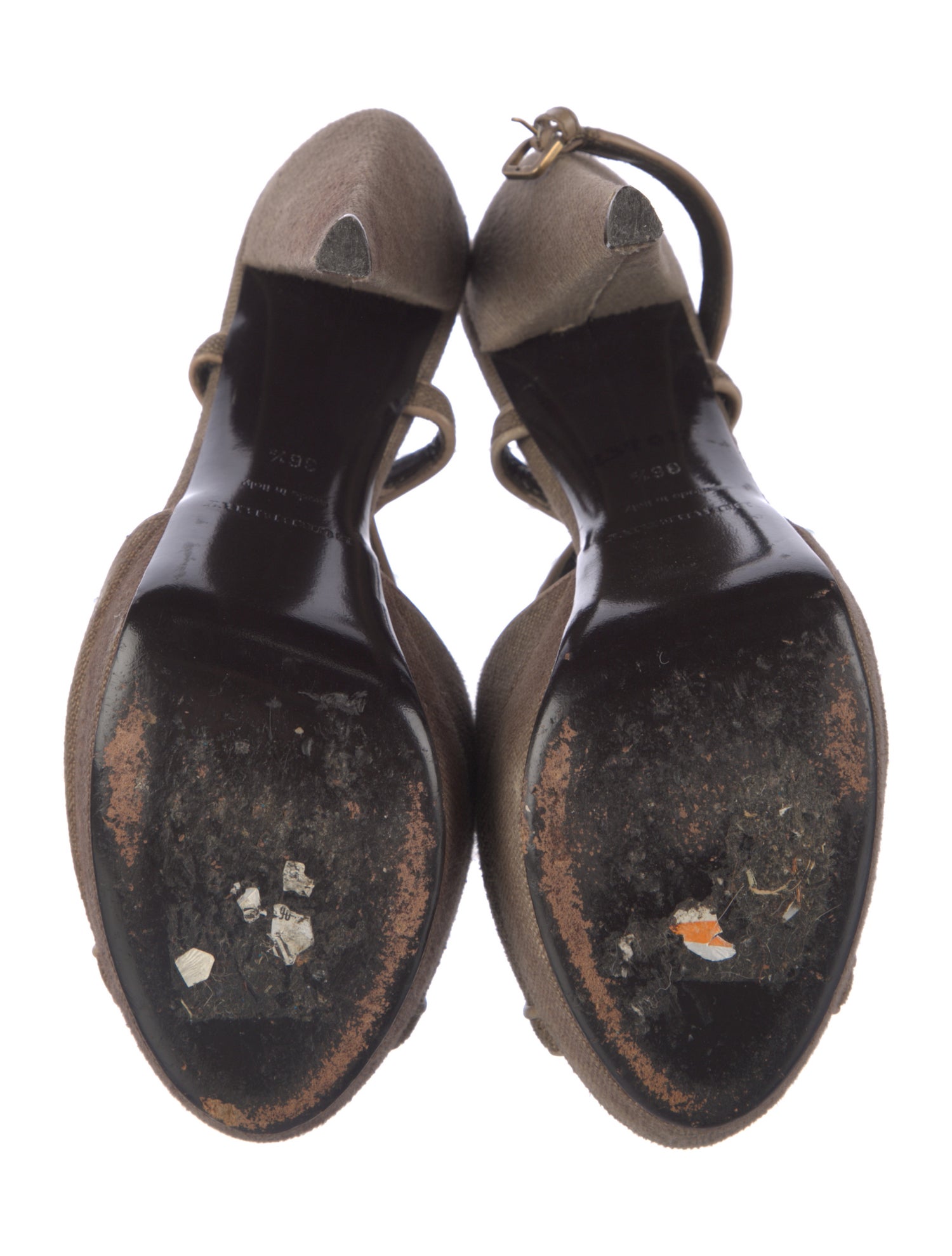 Burberry Canvas Leather Trim Embellishment Slingback Sandals